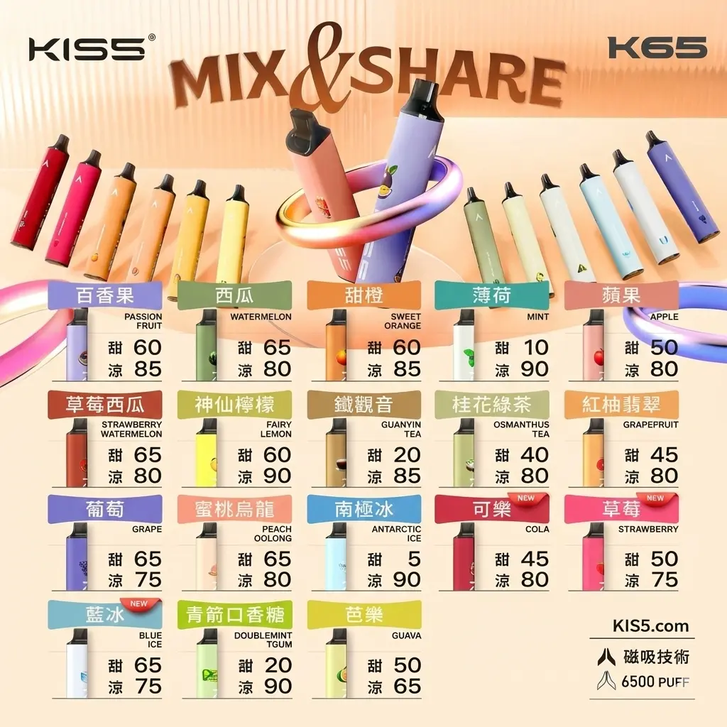 kis5拋棄式電子煙6500口一次性電子菸 | 高效續航 | 可充電 | 口味自由混搭